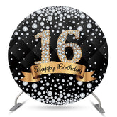 Diamant Noir Or Joyeux 16e Anniversaire Toile de Fond Ronde